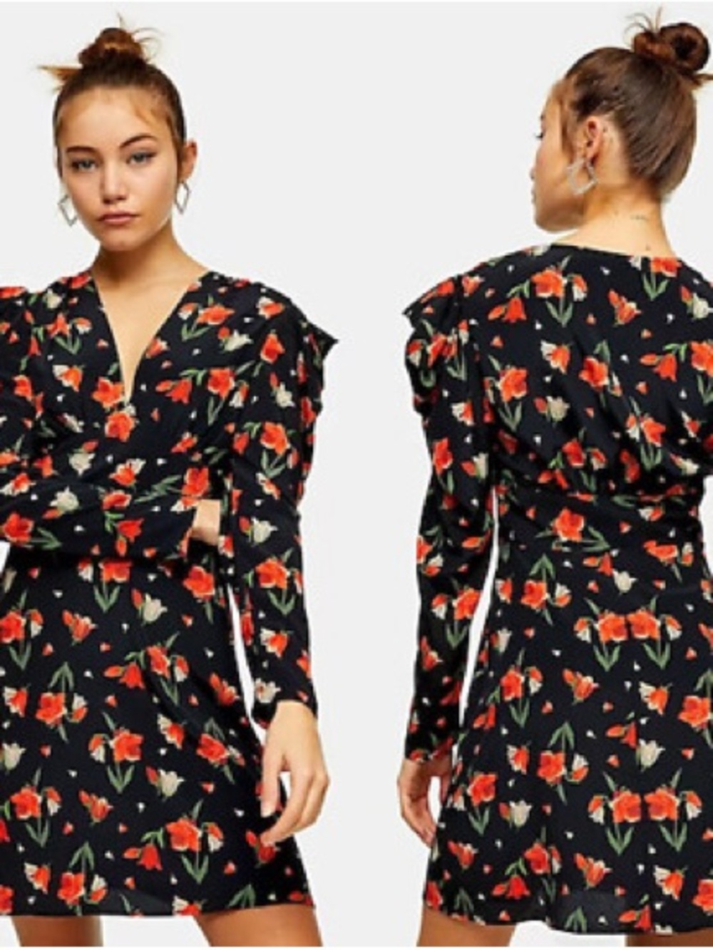 Topshop Black Tunic with Red & Cream Floral Print
